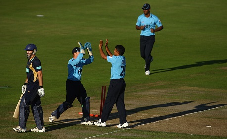 Arafat celebrates a wicket