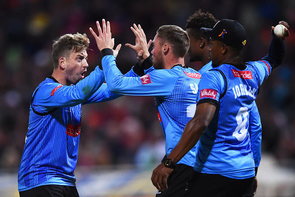 Will Beer celebrates the wicket of Ben Stokes